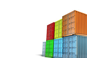 Stacked multicolored export shipping containers