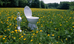 toilet in a field of flowers