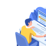 man at computer with checkmark on display