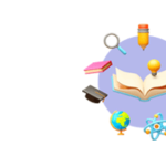 book surrounded by science and ed icons