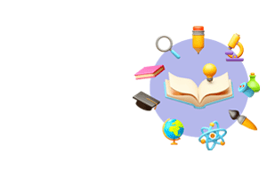 book surrounded by science and ed icons