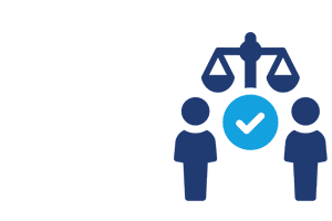 people icons with a checkmark and a balance