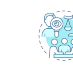 graphic of scale, group, and man with magnifying glass