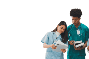 medical students looking at tablet