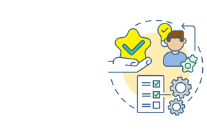 Icon of hand holding checkmark by a patient and clipboard