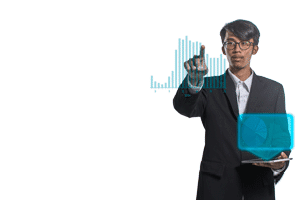 man pointing at digital spreadsheet