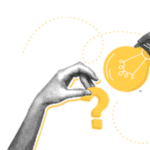 haltone image of hands and idea symbols