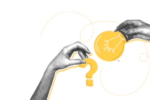 haltone image of hands and idea symbols