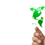 hand with earth icon above it