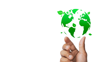 hand with earth icon above it