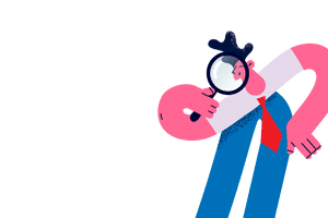 illustrated person looking through magnifying glass