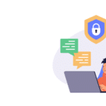 illustration of mom and child at secure computer