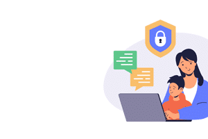 illustration of mom and child at secure computer