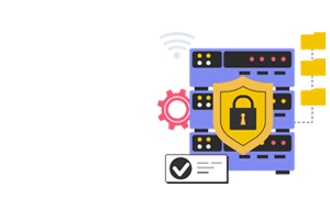 servers with gears and shield with lock on it