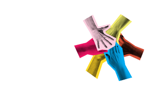 overlapping hands in different colors