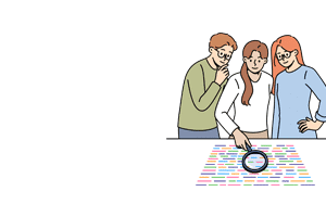 3 people reviewing data