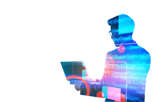 silhouette of person with digital info on him