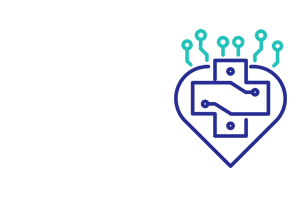 cross on a heart with circuitry
