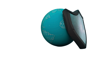 globe with shield lenaing on it