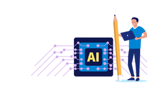ai chip with behind man with pencil illustration