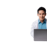 doctor on labtop, front view