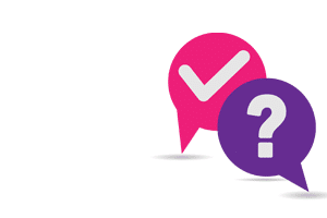 word bubbles with question mark and checkmark