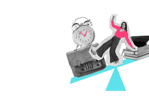 woman on balance with work on one side and life on the other