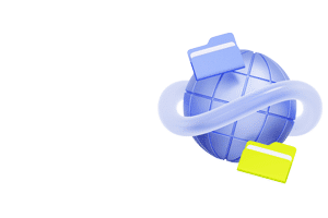 world with arrows around it and digital file folders