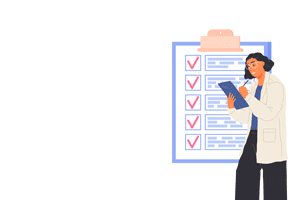 woman with large clipboard behind him with checkmarks